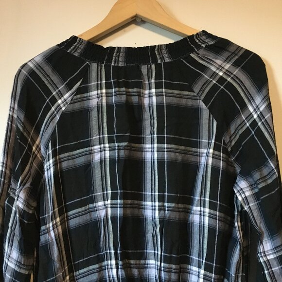 Black & White Plaid Rayon Ruch Waist Crop Top - Picture 6 of 15